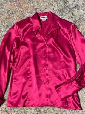 Fuchsia Satin Button-Up Blouse